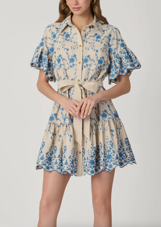 Lima Dress - Flax/Powder Blue