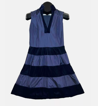 Tiered Velvet Dress - Navy