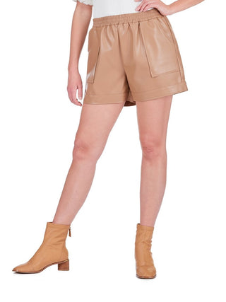 Faux Leather Pull On Short - Mocha