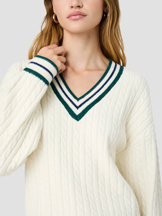 Aleyna Knit V-Neck Cable Pullover
