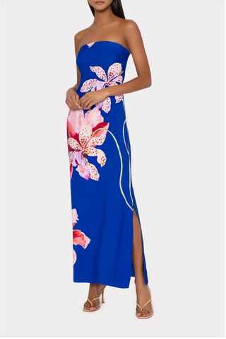 Vera Satin Floral Maxi Dress - Blue Multi