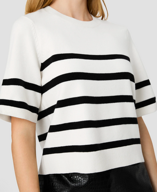 Sloane Knit S/S Stripe Top - Porcelain Cream/Black