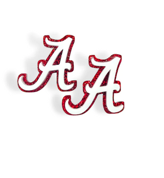 Glitter Alabama A Studs, White and Crimson