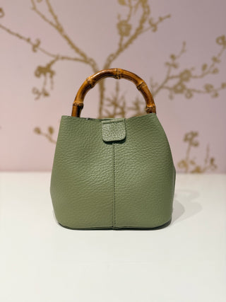 Bamboo Top Handle Crossbody Bag with Cosmetic Pouch - Green