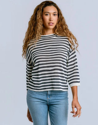 Veneto Mock Top - Ivory/Navy
