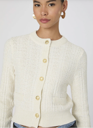 Lurex Tweed Knit Cardigan - Cream/Gold