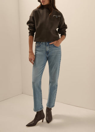 The Cropped Signature Sweatshirt - Espresso/Sea Blue