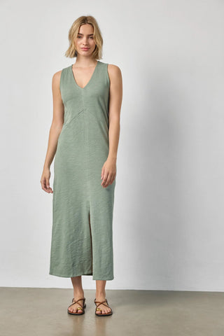 V-Neck Seamed Maxi Dress - Sage