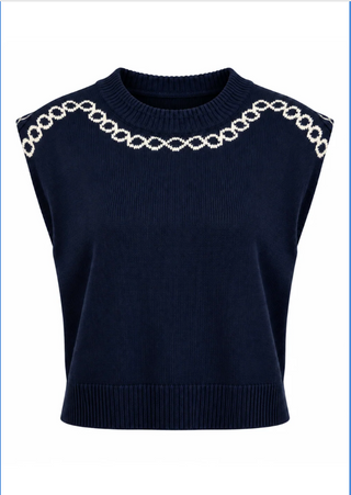 Chris Top - Navy Embroidered
