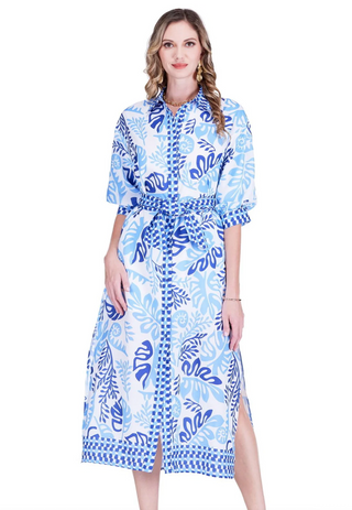 Maxi Shirt Dress - Lagoon Leaf