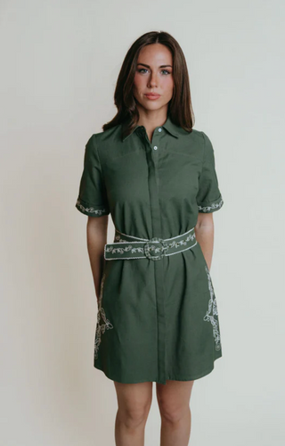 Demi Dress - Green Embroidery
