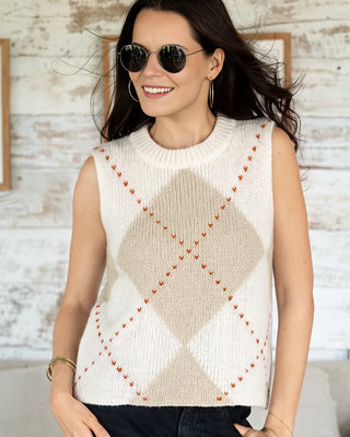 Argyle Vest Chunky - Pure Snow/Oat Heather
