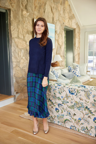 Silk Midi Dress with Sweater - Blackwatch