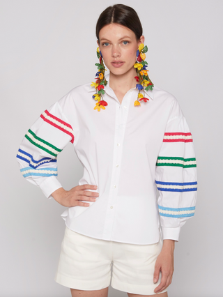 Vernen Embroidered Top, White Poplin