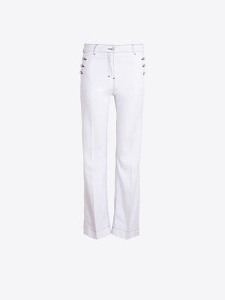 Straight Trousers with Side Button - White