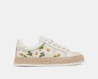 Azalia Sneaker - White Floral Raffia
