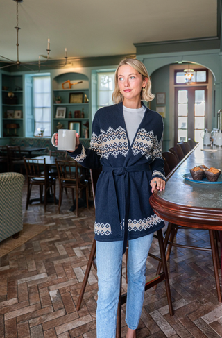 Fair Isle Tie Front Sweater - Navy