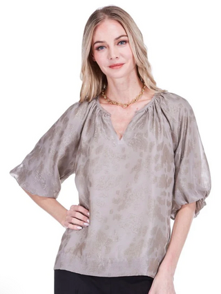 Puff Sleeve Peasant Top - Taupe