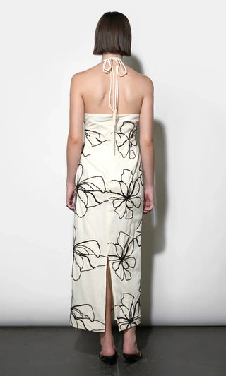 josie embroidered linen midi dress Josie Large Embroidery Floral Halter Midi Dress