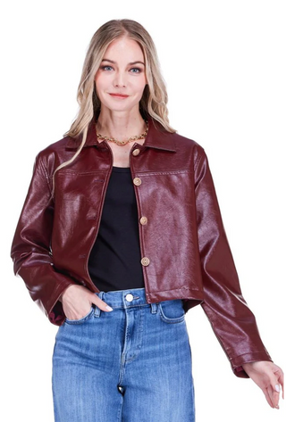 Vegan Leather Jacket - Burgundy