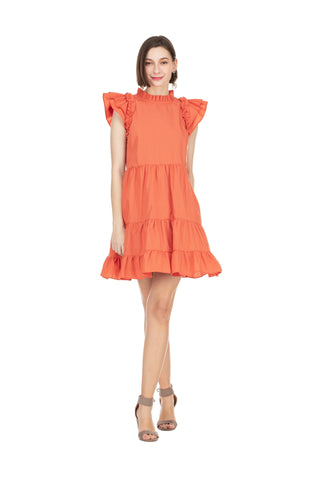 Ruffles Tiered Dress, Burnt Orange