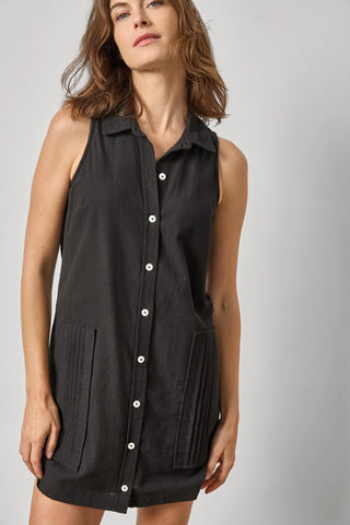 Sleeveless Pleat Pocket Dress - Black