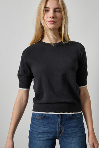 Crewneck Saddle Sleeve Sweater - Black
