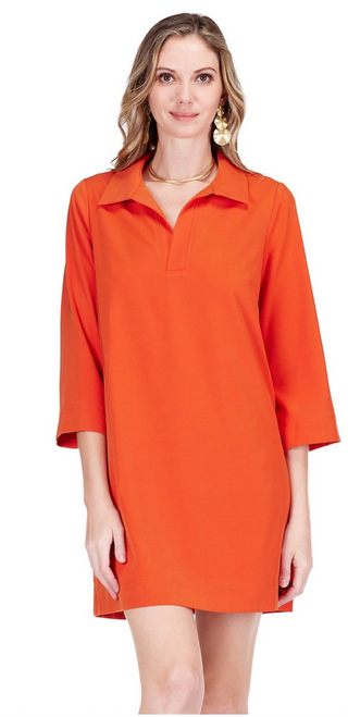 Placket Bell Sleeve Dress - Spice