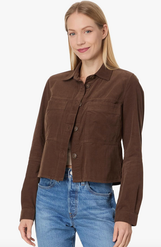 Matilda Crop Trucker Jacket with Patch Pockets - Chocolate