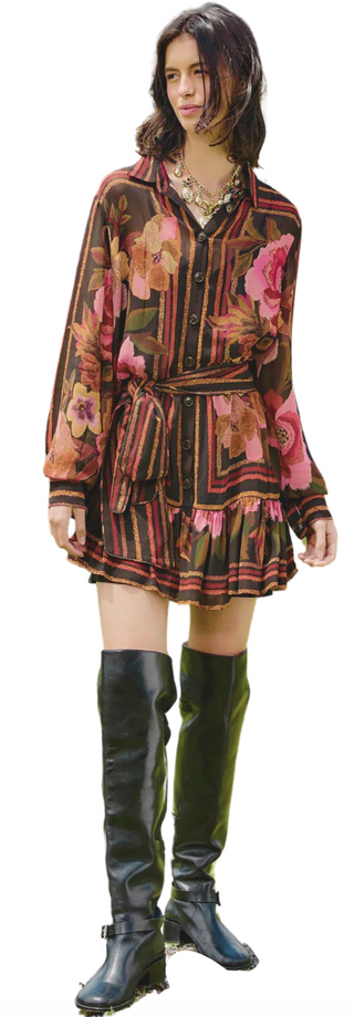 Chenille Flowers Black Mini Dress