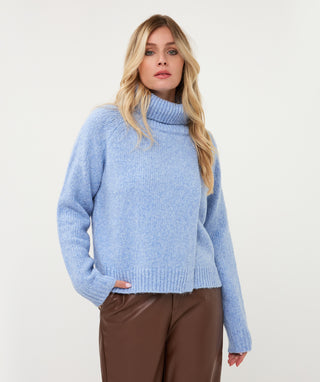 Sweater Open Big Collar-Sky Blue