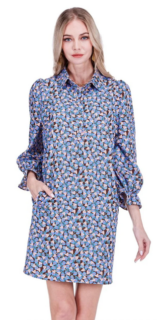 Placket Collar Dress - Blue Empire