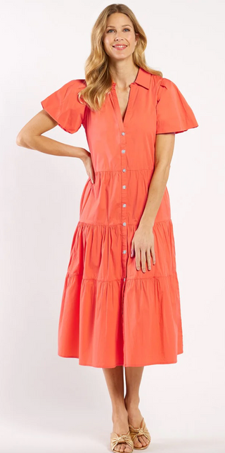 Betsy Stretch Poplin Dress - Coral