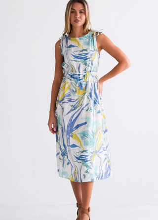 Cinch Waist Dress - Aquamarine Watercolor