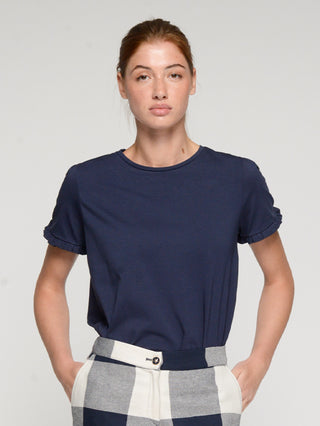 Navy Tee with Ruffled Sleeves