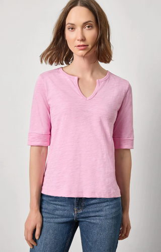 Rib Trim Elbow Split Neck - Taffy