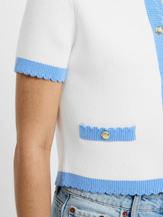 Bennet Rib Knit Short Sleeve Top - Summer White Blue Hydrangea