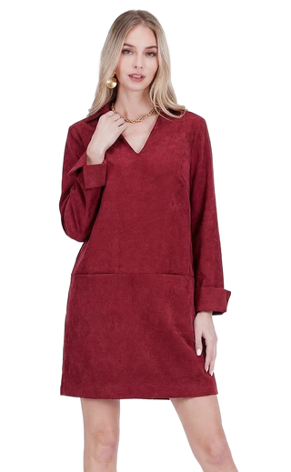 Split Neck Collar Dress - Wine