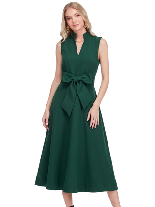 Stand Collar Fit & Flare 50" Dress - Emerald