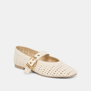 Mikel Flat - Creme Perforated Suede