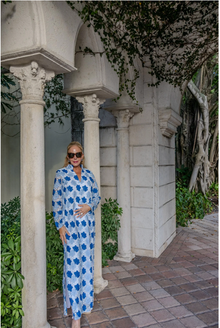 Beaded Eyelet Caftan - Blue/White