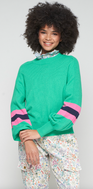 Balloon Sleeve Sweater - Green/Pink