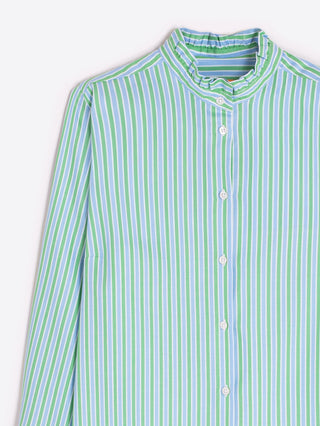 Green & Blue Striped Shirt with Ruffles