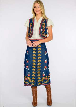Frannie Skirt - Denim Embroidery